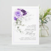 パープルエレガントフローラシルバーグリーナリーボホ結婚ズ 招待状 (スタンド正面)