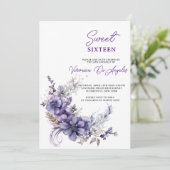 パープルエレガントフローラスウィート16誕生日ヴィンテージ 招待状 (スタンド正面)