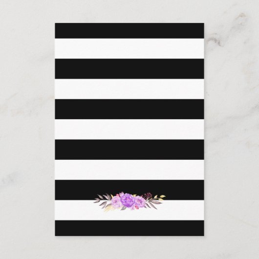 パープルエレガントフローラストライプウェディングレセプション エンクロージャーカード (裏面)