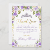 パープルエレガントフローラスパークル金ゴールドキンセアニェラ サンキューカード (正面)