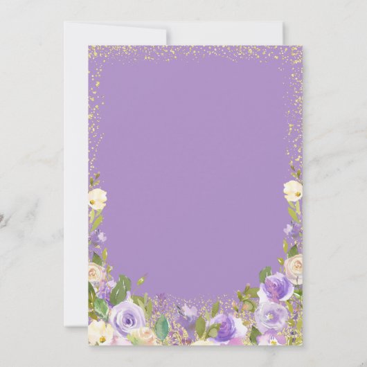 パープルエレガントフローラスパークル金ゴールドキンセアニェラ サンキューカード (裏面)