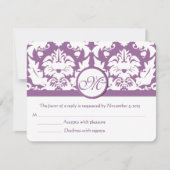 パープルエレガントフローラダマスク 出欠カード (正面)