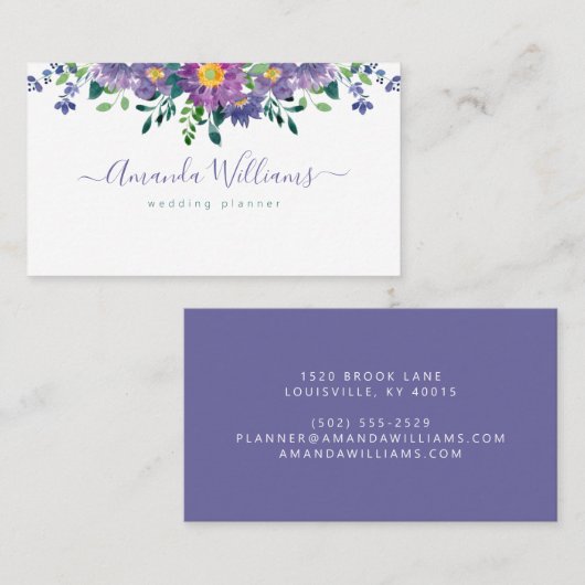 パープルエレガントフローラデザイン名刺 名刺 (正面/裏面)