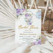 パープルエレガントフローラハイティーパーティーブライダルシャワー 招待状