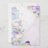 パープルエレガントフローラハイティーパーティーブライダルシャワー 招待状 (裏面)