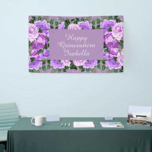 パープルエレガントフローラハッピーキンセアニラ 横断幕 (トレードショー)