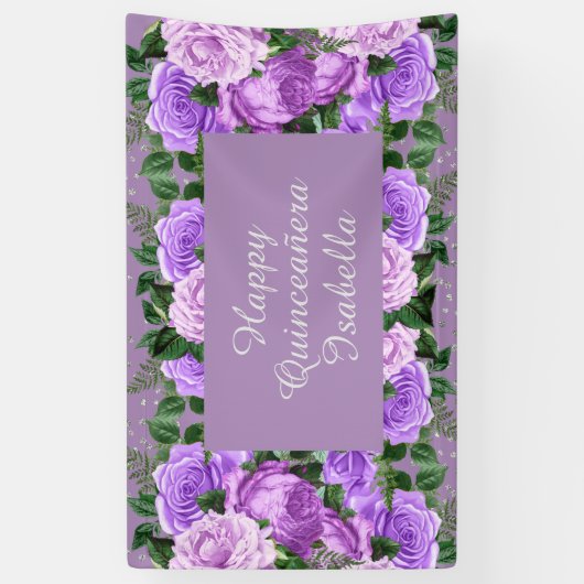 パープルエレガントフローラハッピーキンセアニラ 横断幕 (縦)