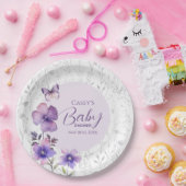 パープルエレガントフローラバタフライガールベビーシャワー ペーパープレート (パーティー)