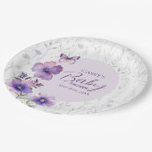パープルエレガントフローラバタフライガールベビーシャワー ペーパープレート (アングル)