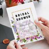 パープルエレガントフローラバタフライブライダルシャワー 招待状