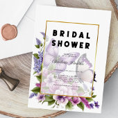 パープルエレガントフローラバタフライブライダルシャワー 招待状
