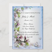 パープルエレガントフローラバタフライ婚約パーティ 招待状 (正面)