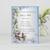 パープルエレガントフローラバタフライ婚約パーティ 招待状 (スタンド正面)