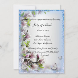 パープルエレガントフローラバタフライ婚約パーティ 招待状