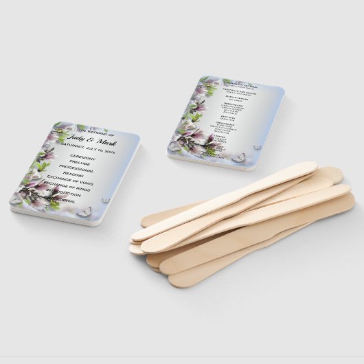 パープルエレガントフローラバタフライ結婚式 プログラム ハンドファン (組立なし)