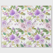 パープルエレガントフローラバラベビーシャワー ラッピングペーパー (フラット)