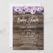 パープルエレガントフローラバ素朴ーンドベイビーシャワー 招待状 (正面)
