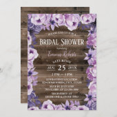パープルエレガントフローラバ素朴ーンブライダルシャワー 招待状 (正面/裏面)