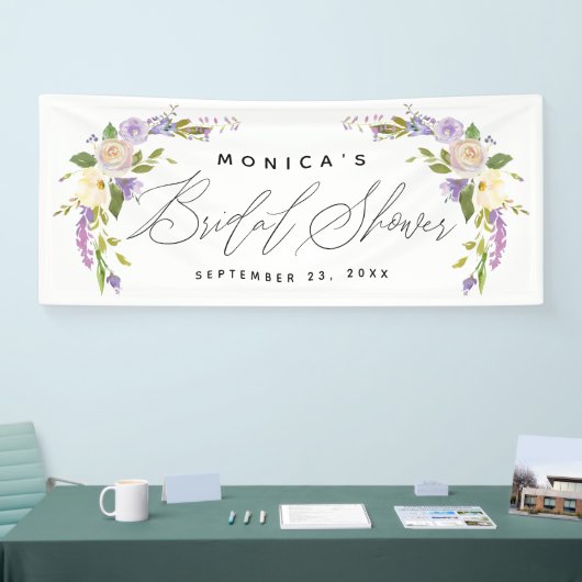 パープルエレガントフローラパーソナライズされたブライダルシャワー 横断幕 (トレードショー)