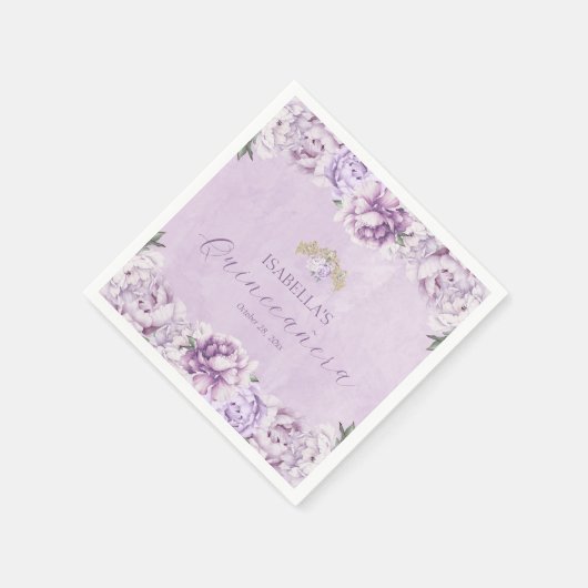 パープルエレガントフローラパーティークインセアニラ スタンダードカクテルナプキン (角)