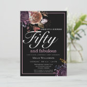 パープルエレガントフローラフィフティと素晴らしい誕生日 招待状 (スタンド正面)