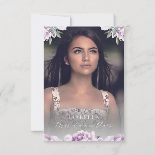 パープルエレガントフローラフォトキンセアニラ サンキューカード (裏面)