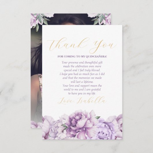 パープルエレガントフローラフォトキンセアニラ サンキューカード (正面/裏面)