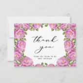 パープルエレガントフローラブライダルシャワーありがとう カード (正面)