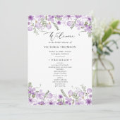 パープルエレガントフローラブライダルシャワープログラム 招待状 (スタンド正面)