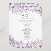 パープルエレガントフローラブライダルシャワープログラム 招待状 (正面/裏面)