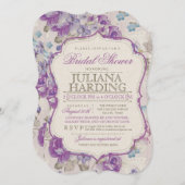 パープルエレガントフローラブライダルシャワー招待 招待状 (正面/裏面)