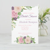 パープルエレガントフローラブライダルシャワー招待 招待状 (スタンド正面)