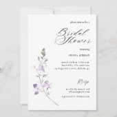 パープルエレガントフローラブライダルシャワー招待 招待状 (正面)