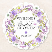 パープルエレガントフローラブライダルシャワー ペーパーコースター (正面)