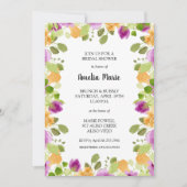 パープルエレガントフローラブライダルシャワー 招待状 (正面)