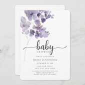 パープルエレガントフローラベビーシャワー招待状 招待状 (正面/裏面)