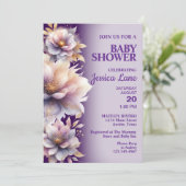 パープルエレガントフローラベビーシャワー招待状 招待状 (スタンド正面)