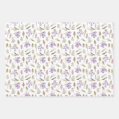 パープルエレガントフローラベビーシャワー誕生日ガール ラッピングペーパーシート (正面3)