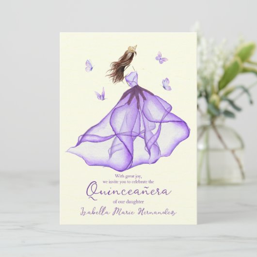 パープルエレガントフローラリリーウォーターカラーキンセアニラ 招待状 (スタンド正面)