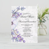 パープルエレガントフローラリースダマスクブライダルシャワー 招待状 (スタンド正面)