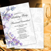 パープルエレガントフローラリースダマスク誕生日 招待状