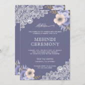 パープルエレガントフローラレースイスラム教徒メンディ 招待状 (正面/裏面)