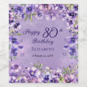 パープルエレガントフローラヴィオレット80thバースデーパーティー ワインラベル (シングルラベル)