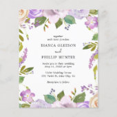 パープルエレガントフローラ予算結婚式招待状 (正面)