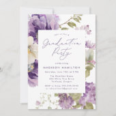 パープルエレガントフローラ写真卒業パーティー 招待状 (正面)