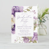 パープルエレガントフローラ写真卒業パーティー 招待状 (スタンド正面)