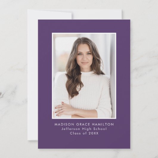 パープルエレガントフローラ写真卒業パーティー 招待状 (裏面)