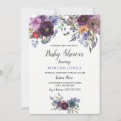 パープルエレガントフローラ冬季ベビーシャワー招待状 招待状 (正面)