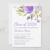 パープルエレガントフローラ卒業パーティーの写真 招待状 (正面)