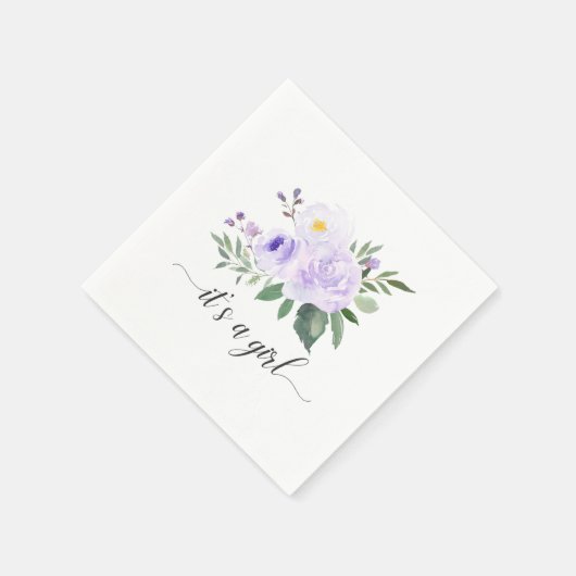 パープルエレガントフローラ女の子の赤ちゃんシャワー スタンダードカクテルナプキン (角)